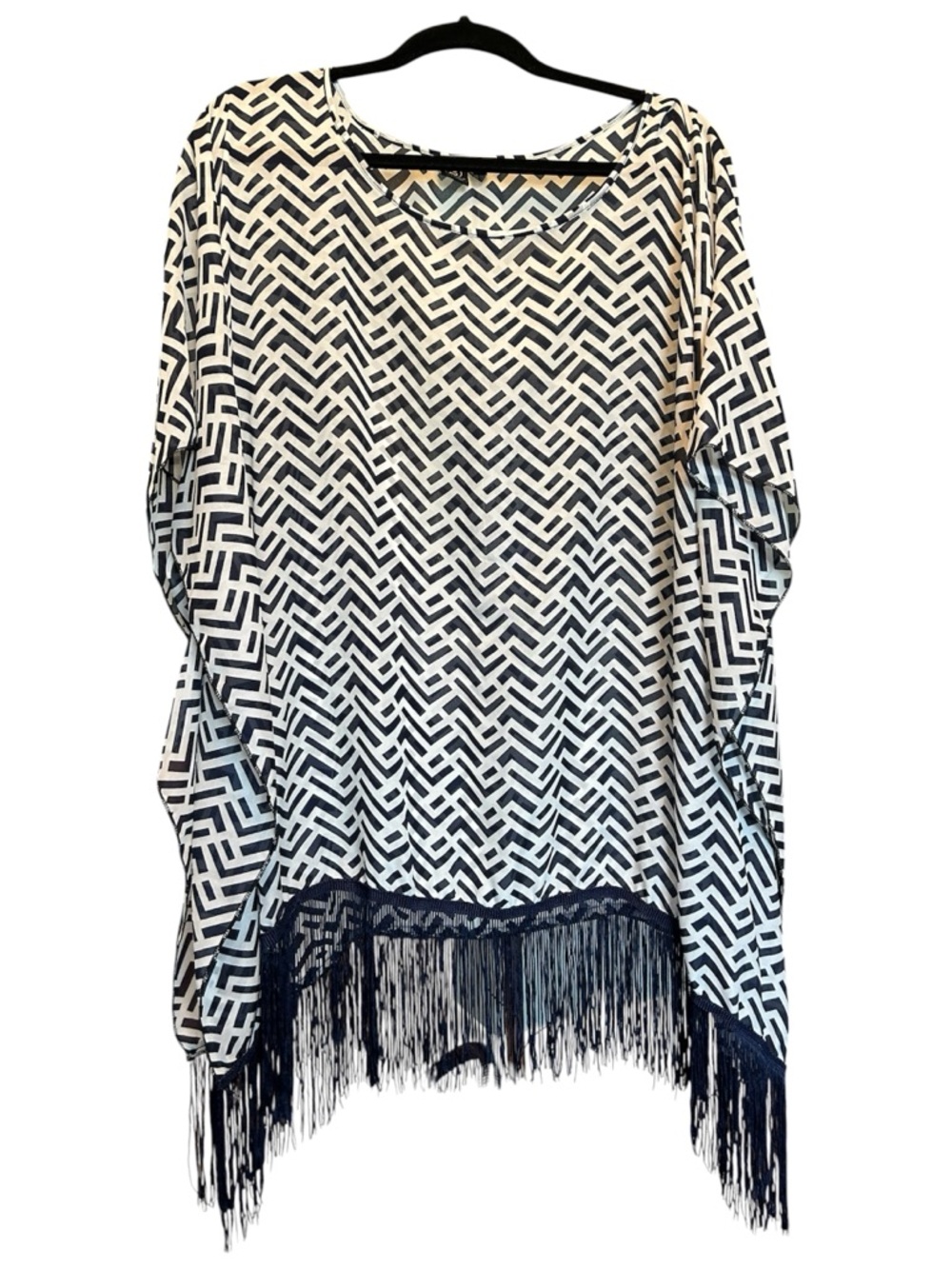 2 Chic Navy and White Zigzag Sheer Overlay, O/S